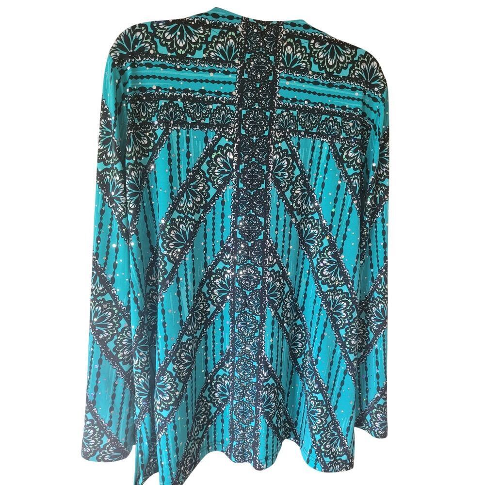 Bob Mackie Blouse Green/Black Sparkle Loose Fit New Sz M - Picture 3 of 10